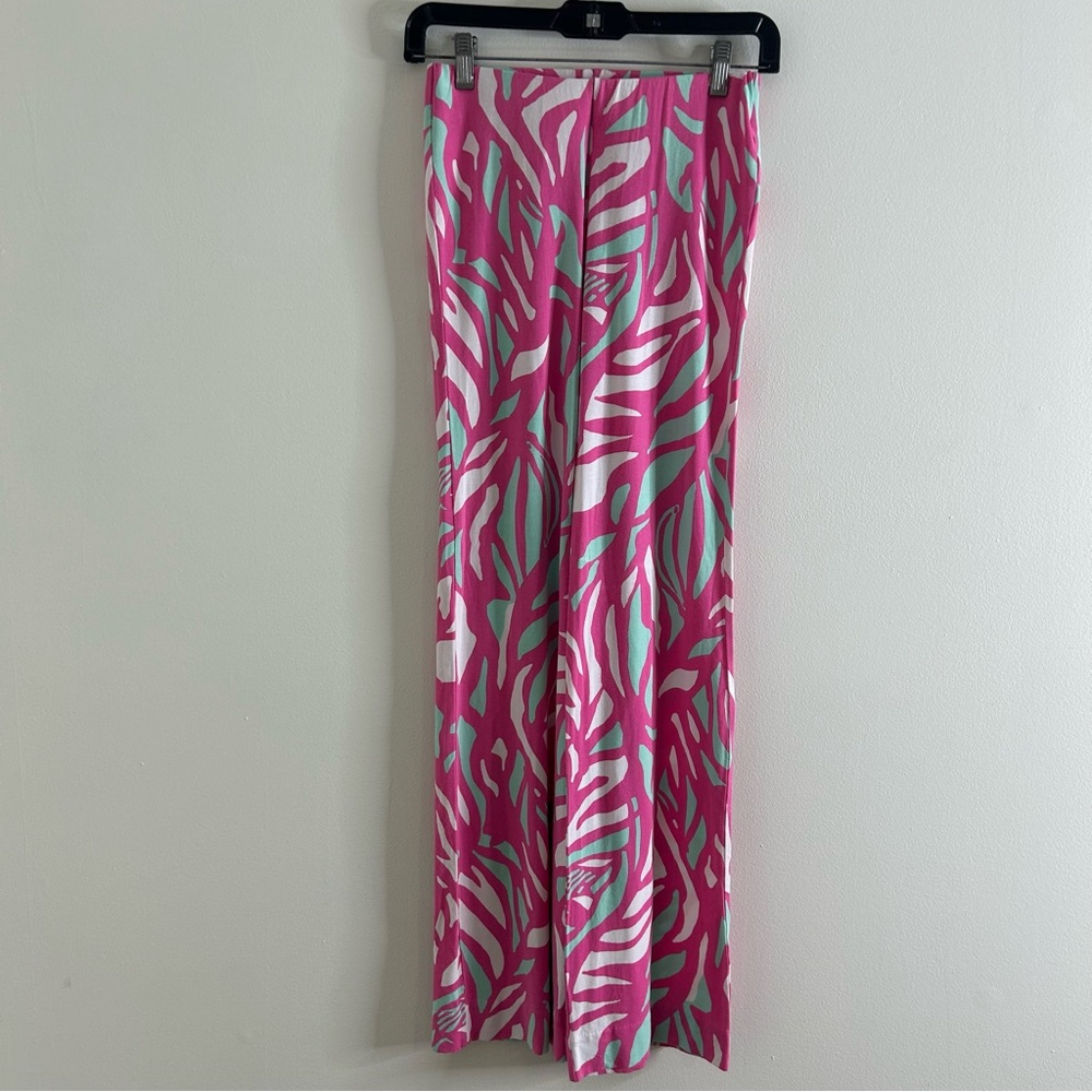 Lilly Pulitzer Georgia May Palazzo Pants Wide Leg Pull On Pink Stretch Leaf XXS